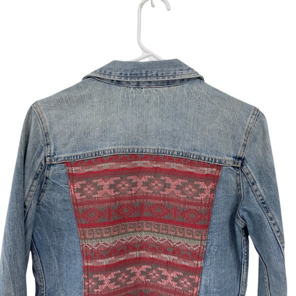 American Eagle Womens S/P Retro Cropped Denim Jacket Aztec Red Back Panel Casual - Picture 14 of 15
